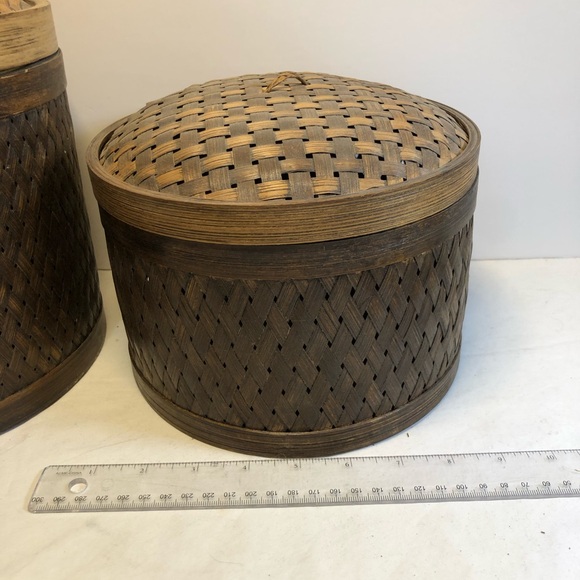 2 Vintage Woven Canisters Containers With Lids - Picture 2 of 16
